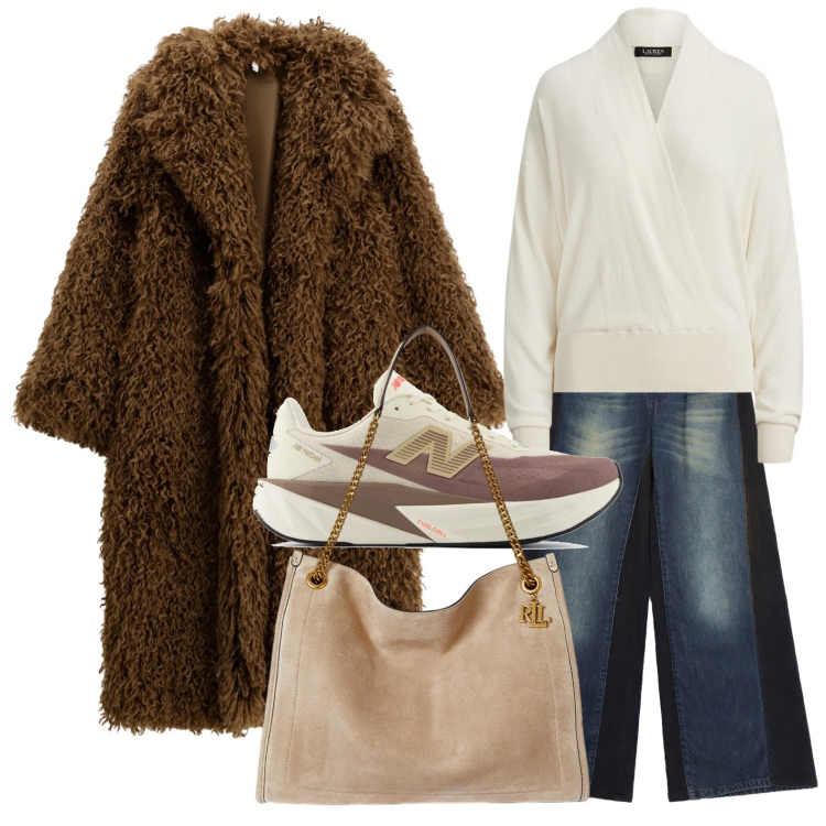 Outfit donna - Il teddy must have. Stile Glamour per Tutti i giorni. Abbinamento con sneakers, jeans a zampa, cappotti, borse tote, maglieria.