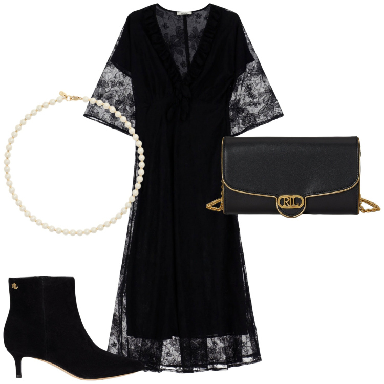 Outfit donna - Inserti in pizzo. Stile Bon Ton per Serata fuori. Abbinamento con vestiti midi/longuette, collane, stivaletti, borse a tracolla.
