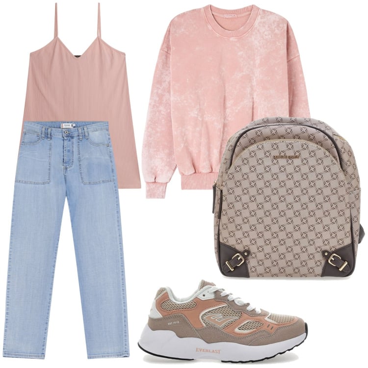 Outfit donna - I jeans pratici. Stile Urban per Scuola/Università. Abbinamento con felpe, jeans dritti, vestiti corti, sneakers, zaini.