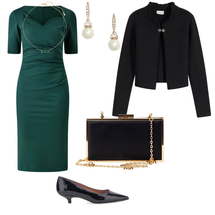 Outfit donna - Cerimonia ad ottobre. per Cerimonia. Abbinamento con cardigans, vestiti a tubino, pochette, orecchini, collane, décolleté.