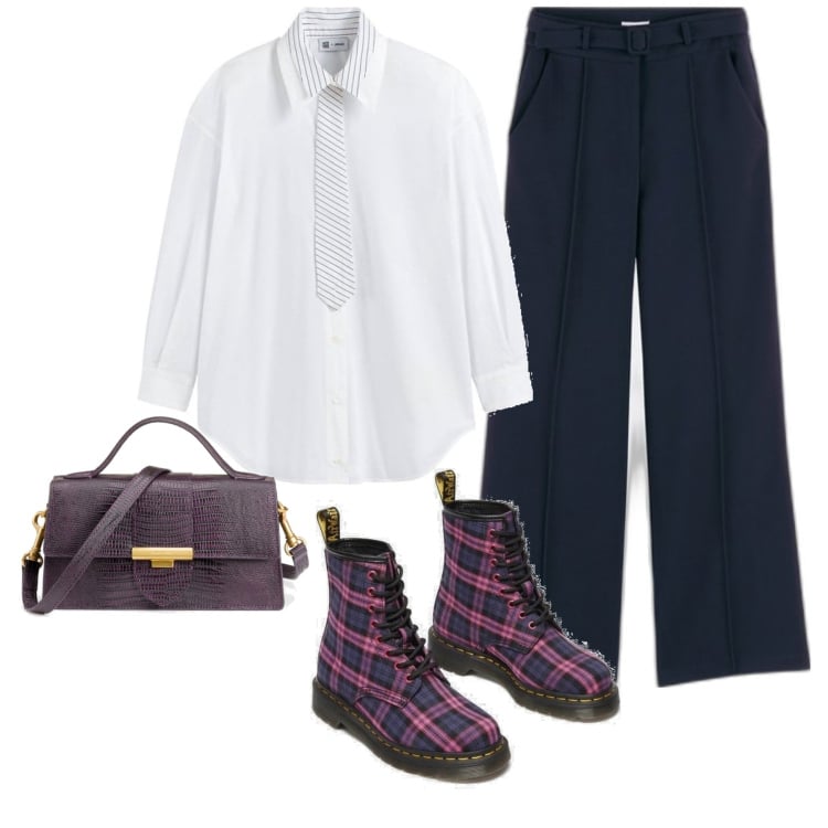 Outfit mujer - Mannish #656. Estilo Mannish para Oficina. Combinación con bandoleras, camisas, pantalones, botas.
