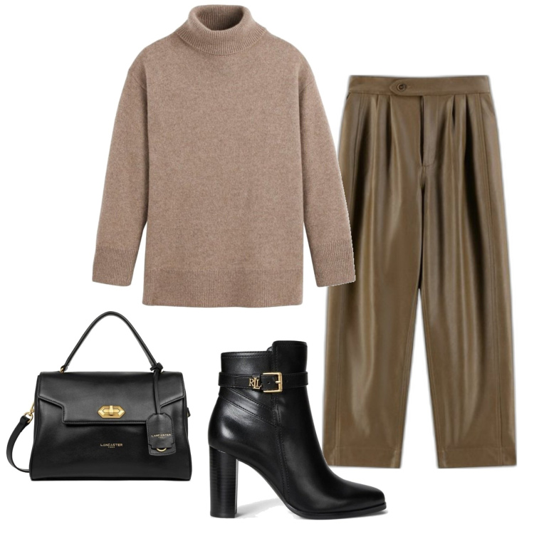 Outfit mujer - Mannish #657. Estilo Mannish para Oficina. Combinación con botines, pantalones, bolsos de mano, prendas de punto.
