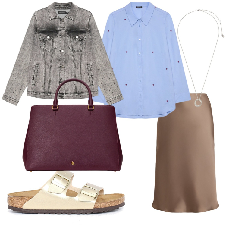 Outfit donna - Aprendo l\'armadio. Stile Casual chic per Tutti i giorni. Abbinamento con borse a mano, ciondoli, gonne, camicie, blazer, ciabatte.