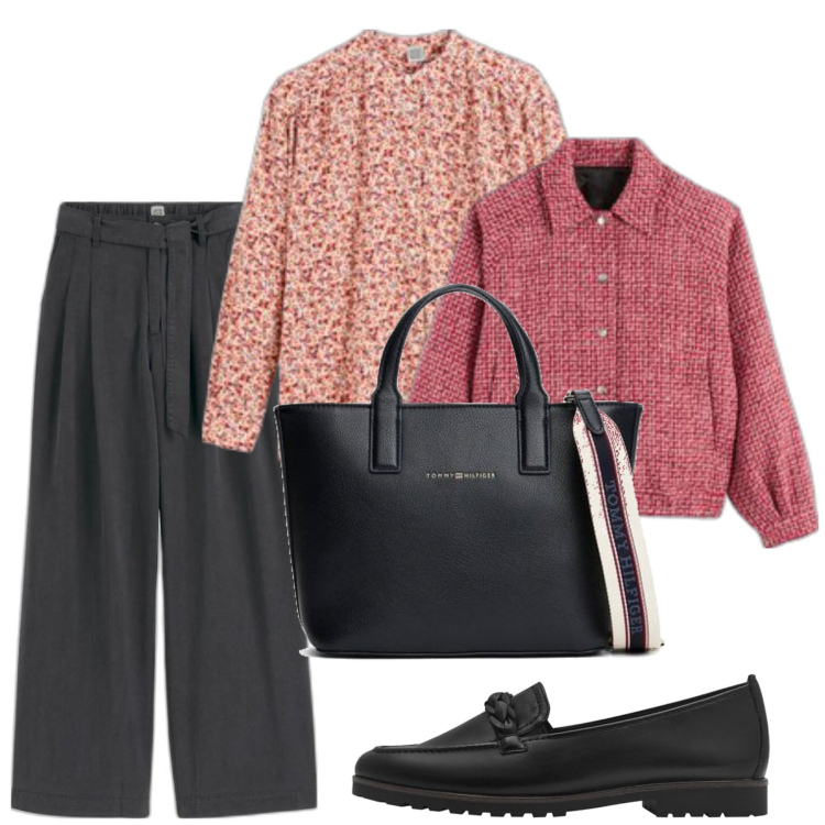 Outfit mujer - Bon ton look. Estilo Bon Ton para Oficina. Combinación con bolso tote, pantalones, mocasines, camisas, bomber.