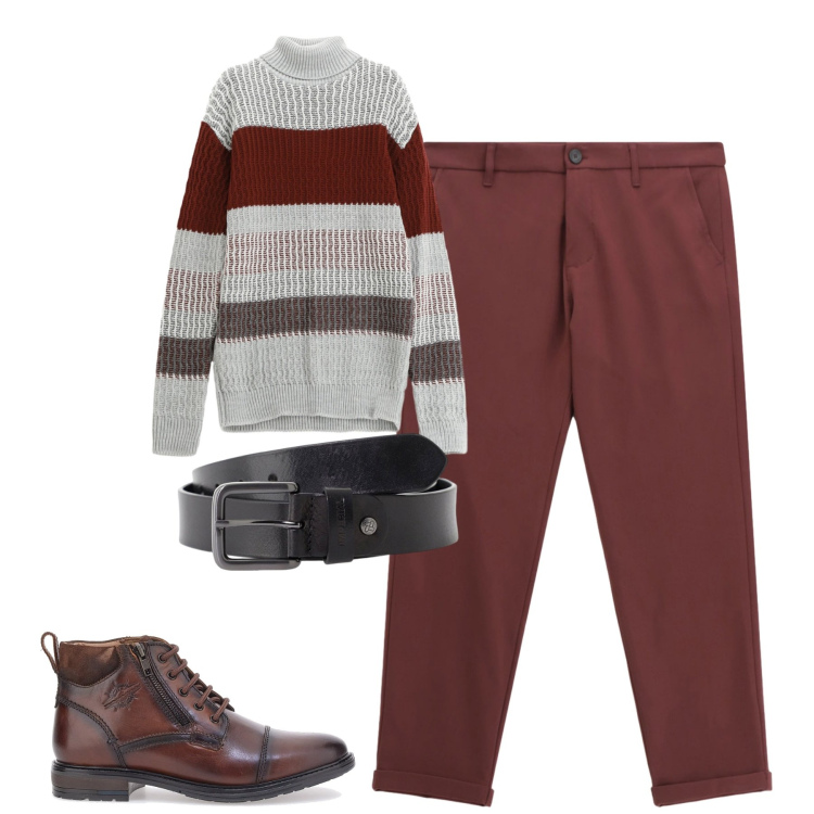 Outfit uomo - City. Stile Trendy per Tutti i giorni. Abbinamento con cinture, pantaloni, maglieria, scarpe stringate.