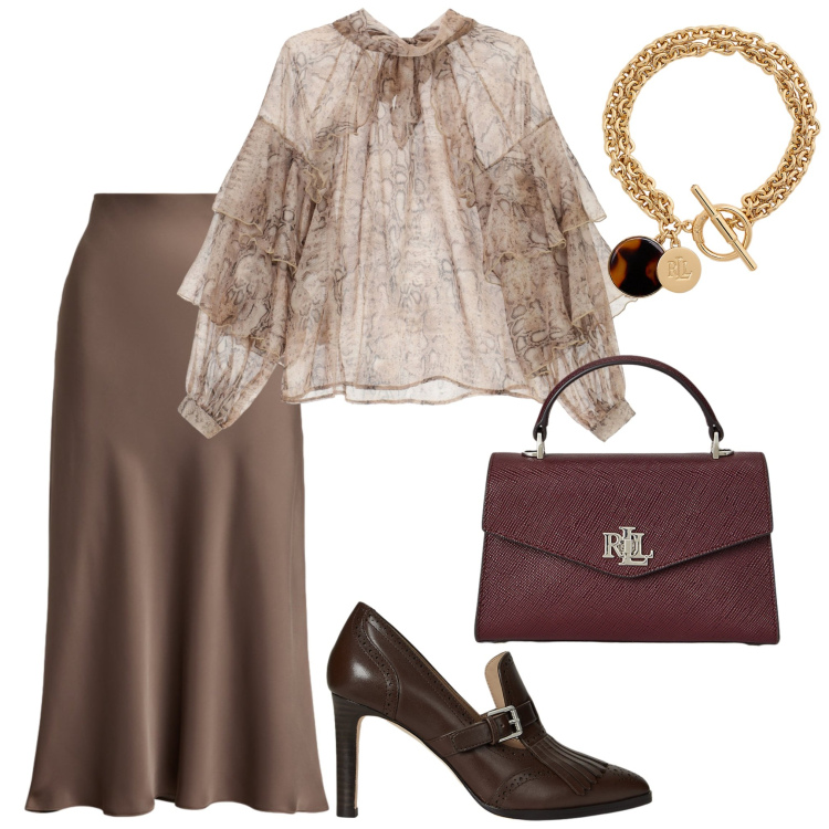 Outfit donna - Elegante e raffinata. Stile Bon Ton per Serata fuori. Abbinamento con camicie, braccialetti con ciondoli, gonne, décolleté, borse a mano.