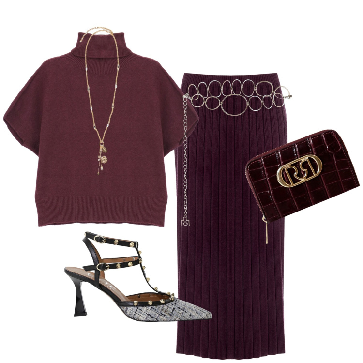 Outfit donna - Total look #2243364. Stile Glamour per Serata fuori. Abbinamento con gonne longuette, portafogli, cinture, maglieria, décolleté, ciondoli.