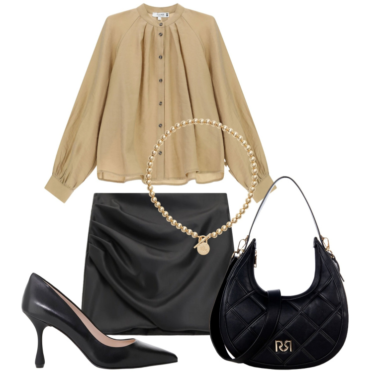Outfit donna - Con la mini. Stile Glamour per Serata fuori. Abbinamento con borse a tracolla, camicie, minigonne, décolleté, collane.