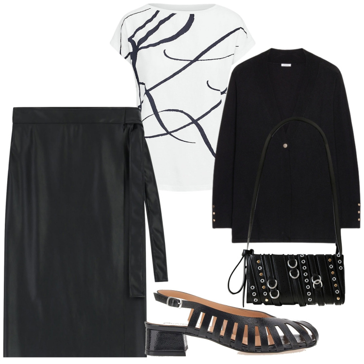 Outfit donna - Nero ma mai noioso. Stile Casual chic per Ufficio. Abbinamento con borse a spalla, gonne longuette, maglieria, décolleté, cardigans.