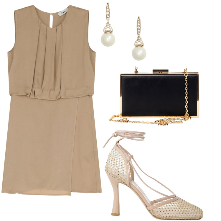 Outfit donna - L\'abito corto. Stile Chic per Serata fuori. Abbinamento con pochette, décolleté, vestiti corti, orecchini.