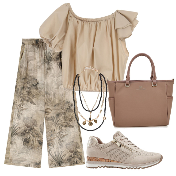 Outfit donna - Il mio outfit. Stile Casual chic per Tutti i giorni. Abbinamento con sneakers, pantaloni, top, borse a tracolla, collane.