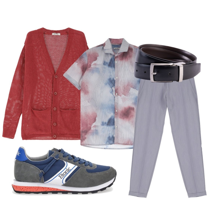 Outfit uomo - Total look #2243432. Stile Casual per Tutti i giorni. Abbinamento con cardigans, pantaloni, camicie a manica corta, cinture, sneakers.