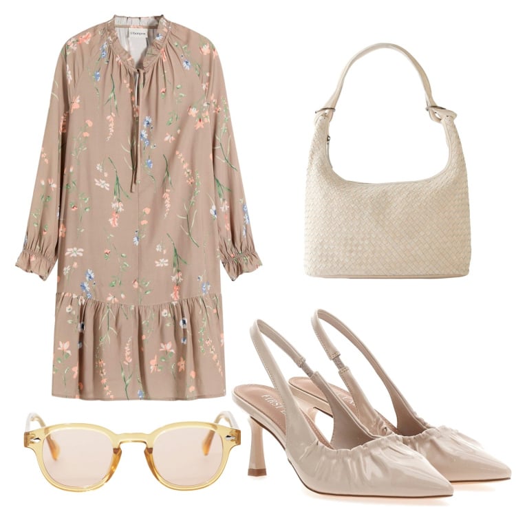 Outfit donna - Total look #2243471. Stile Casual chic per Tutti i giorni. Abbinamento con vestiti, shopping bag, occhiali da sole, décolleté.