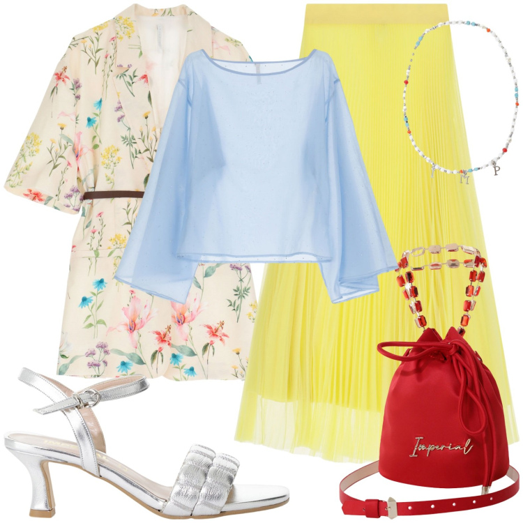 Outfit donna - Parola d\'ordine: colore total look Imper. Stile Chic per Serata fuori. Abbinamento con borse a secchiello, bluse, sandali col tacco, gonne lunghe, blazer, collane.