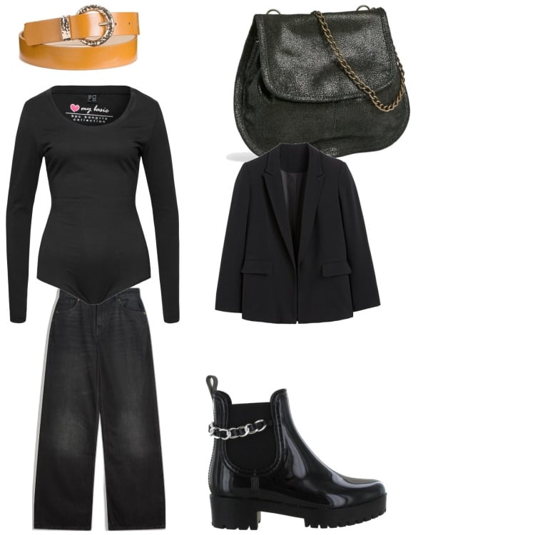 Outfit mujer - Concierto. Estilo años 70 para Noche/Fiesta elegante. Combinación con body, vaqueros, botas, cinturones, blazers, bolsos de mano.