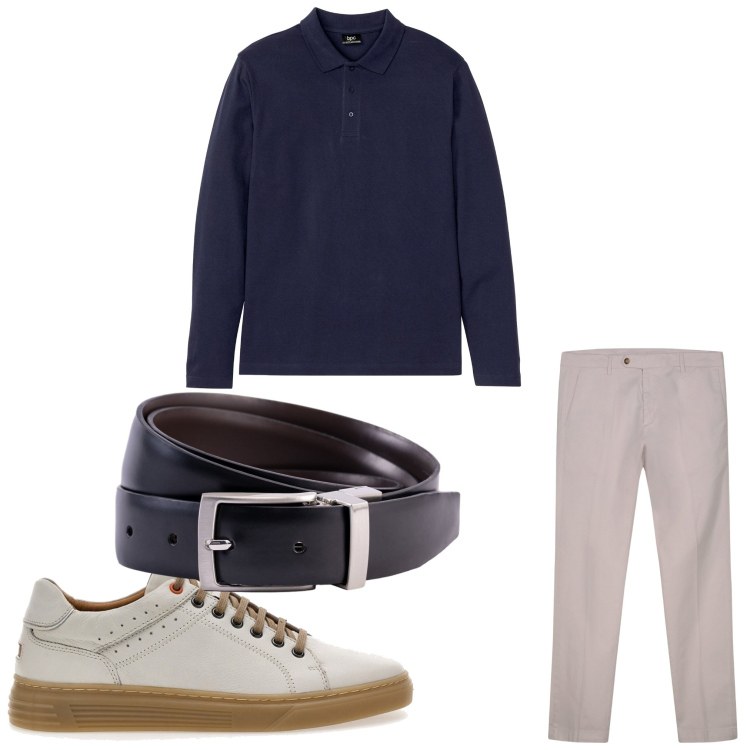 Outfit uomo - Sempre ok. Stile Casual per Tutti i giorni. Abbinamento con polo, scarpe stringate, pantaloni chino, cinture.