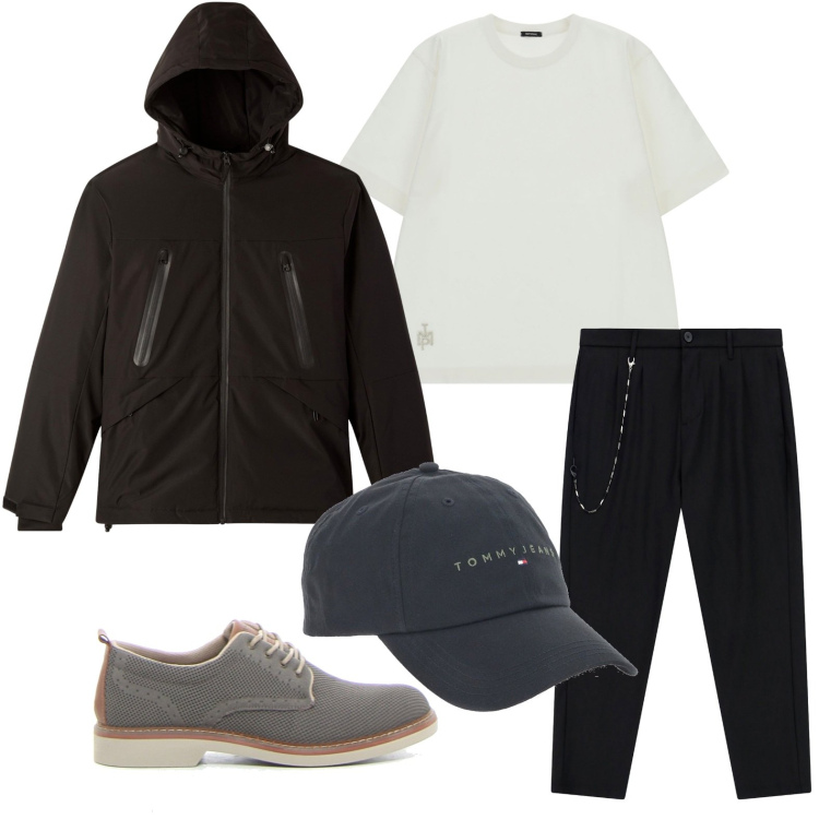 Outfit uomo - Comodo. Stile Casual per Tutti i giorni. Abbinamento con giacche, t-shirt, pantaloni, cappelli, scarpe stringate.