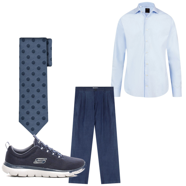 Outfit uomo - La cravatta. Stile Business/Elegante per Ufficio. Abbinamento con pantaloni, camicie, cravatte, sneakers.