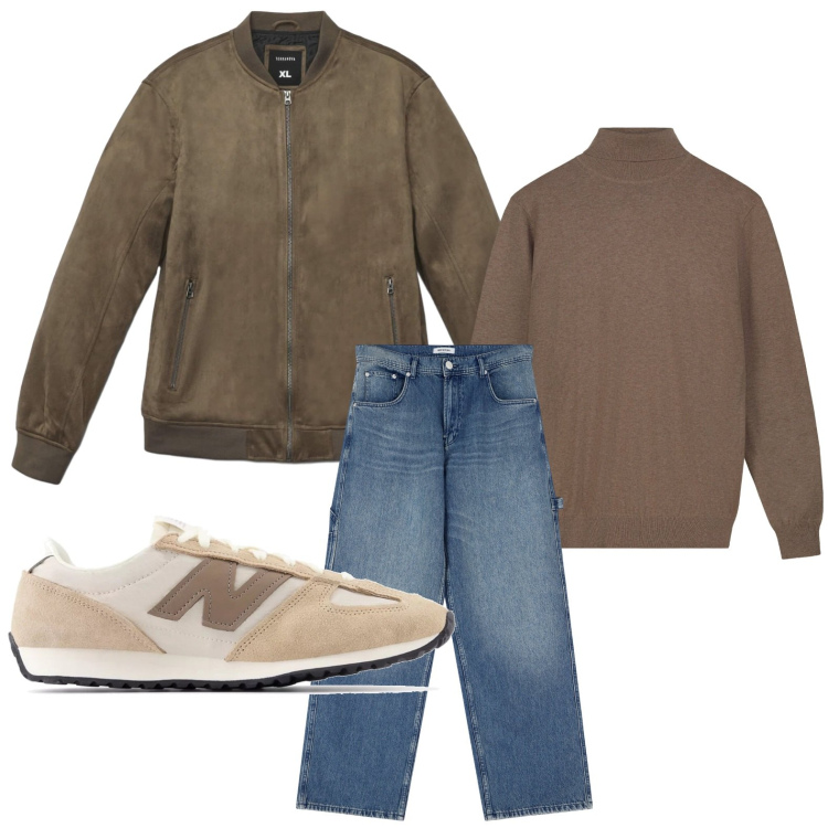 Outfit uomo - Camoscio autunnale. Stile Trendy per Tutti i giorni. Abbinamento con giacche, sneakers, jeans, maglieria.