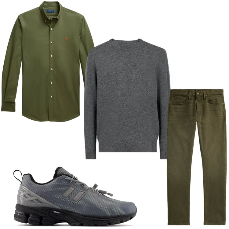 Outfit uomo - Il verde avvolgente. Stile Trendy per Tutti i giorni. Abbinamento con sneakers, camicie, jeans, maglieria.