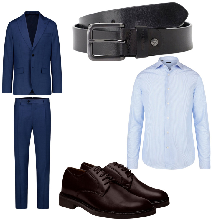 Outfit uomo - Elegante. Stile Business/Elegante per Cerimonia. Abbinamento con cinture, scarpe stringate, camicie, abiti.