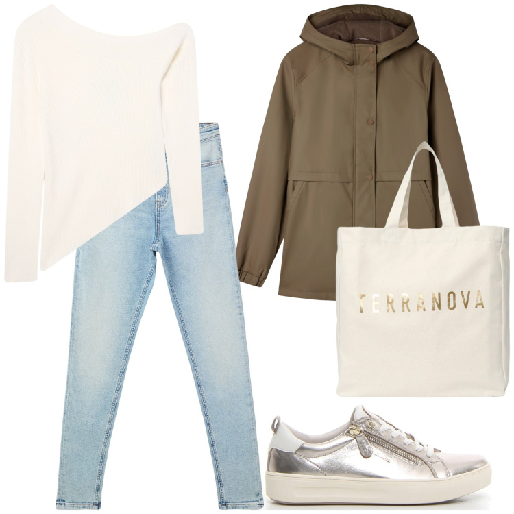 Outfit donna - Total look #2243606. Stile Basic per Scuola/Università. Abbinamento con jeans skinny, borse tote, maglieria, blazer, sneakers.