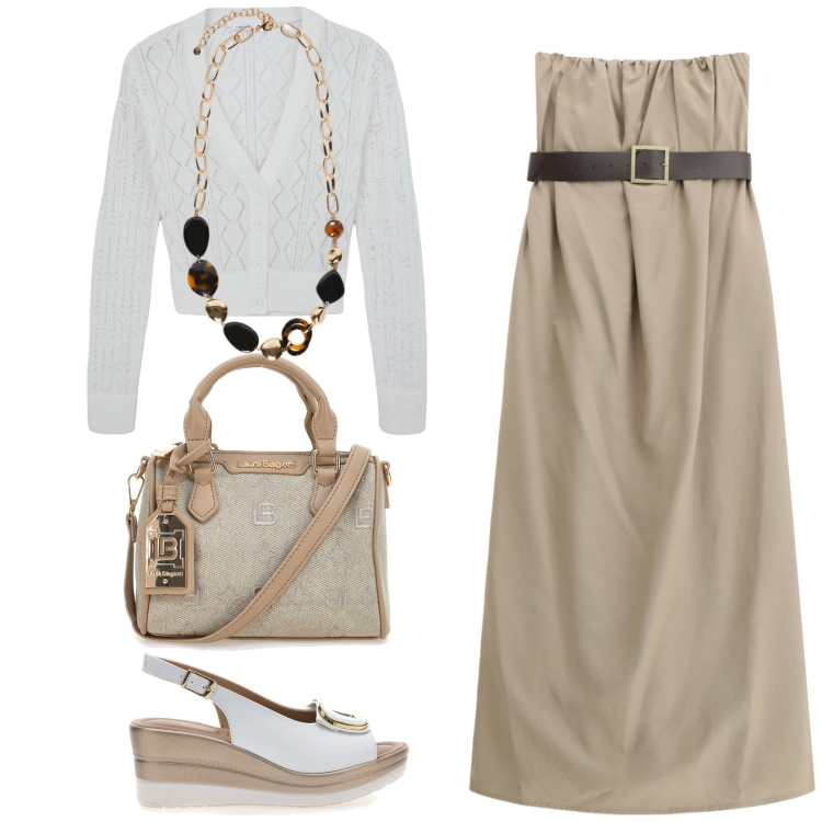 Outfit donna - Total look #2243615. Stile Casual chic per Tutti i giorni. Abbinamento con cardigans, vestiti lunghi, sandali, collane, borse a tracolla.
