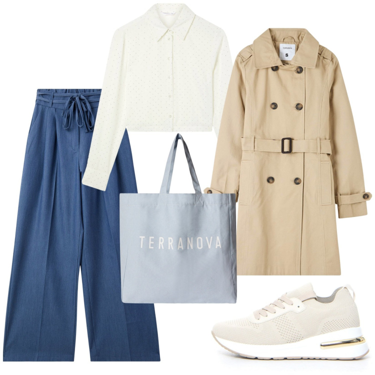 Outfit donna - Total look #2243622. Stile Casual per Tutti i giorni. Abbinamento con jeans, trench, borse tote, camicie, sneakers.