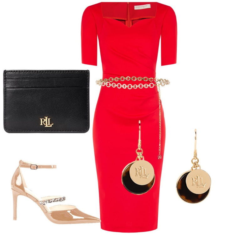 Outfit donna - Partiamo con il “rosso”. Stile Chic per Serata fuori. Abbinamento con vestiti a tubino, cinture, décolleté, orecchini, portafogli.