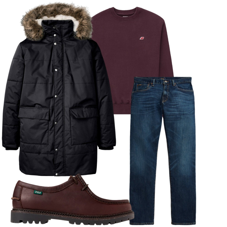 Outfit uomo - Total look #2243665. Stile Casual per Tutti i giorni. Abbinamento con giacche, felpe, scarpe stringate, jeans dritti.