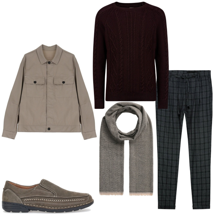 Outfit uomo - Total look #2243667. Stile Casual per Tutti i giorni. Abbinamento con sciarpe, giacche, maglieria, scarpe stringate, pantaloni.