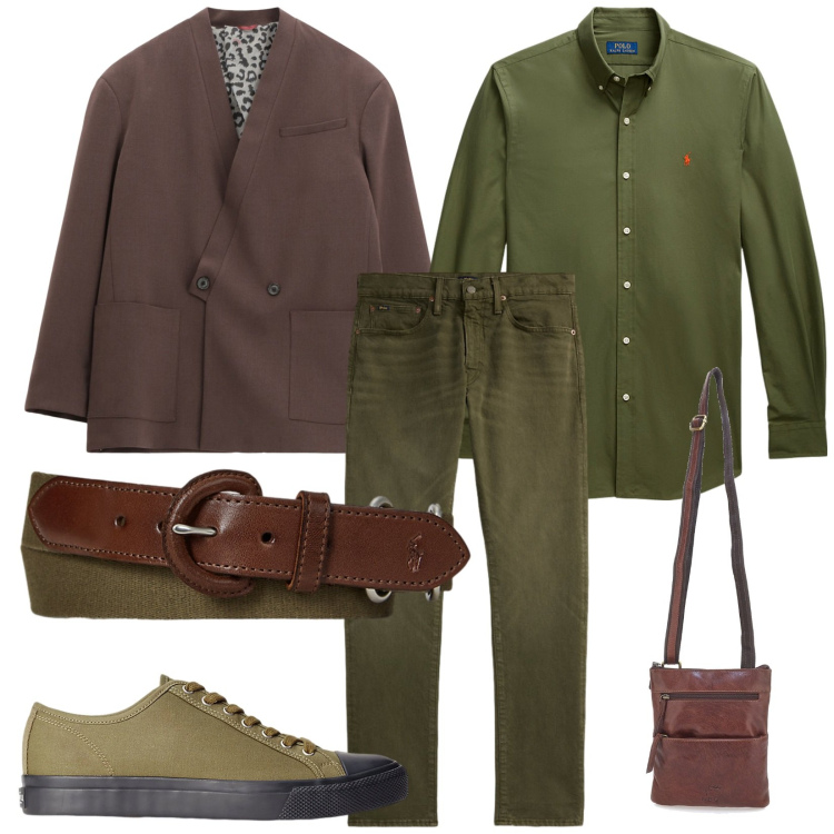 Outfit uomo - Total look #2243671. Stile Urban per Ufficio. Abbinamento con giacche, sneakers, camicie, jeans, cinture, portafogli.
