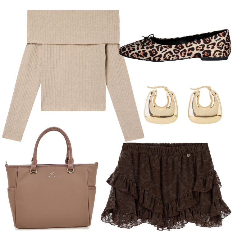 Outfit donna - Un tocco di romanticismo. Stile Romantica per Serata fuori. Abbinamento con orecchini, maglieria, ballerine, minigonne, borse a tracolla.
