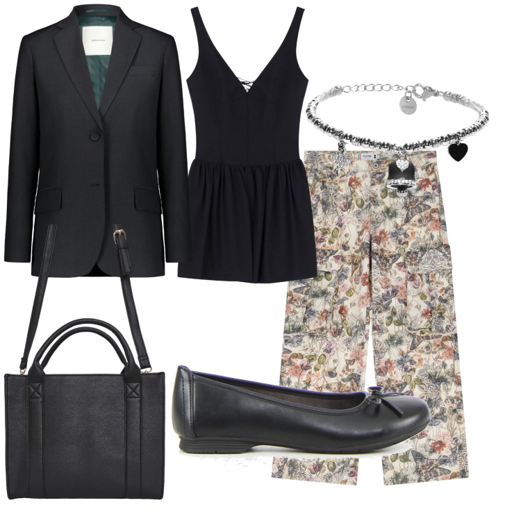 Outfit donna - Carina al lavoro. Stile Bon Ton per Ufficio. Abbinamento con borse tote, pantaloni cargo, vestiti corti, braccialetti, blazer, ballerine.