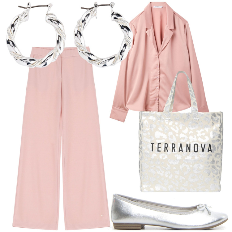Outfit donna - Al compleanno. Stile Romantica per Tutti i giorni. Abbinamento con orecchini, bluse, borse tote, pantaloni, ballerine.