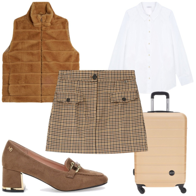 Outfit donna - Mille abbinamenti con la camicia bianca:. Stile Preppy per Tutti i giorni. Abbinamento con gilet, gonne, valigie, mocassini, camicie.