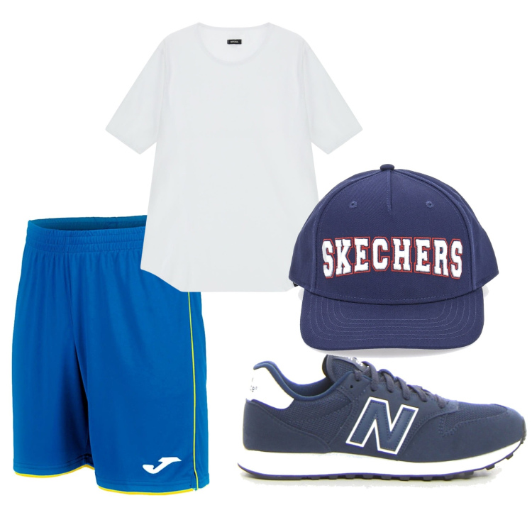 Outfit uomo - Semplice ed estivo. Stile Casual per Tutti i giorni. Abbinamento con t-shirt, cappelli, pantaloni corti, sneakers.