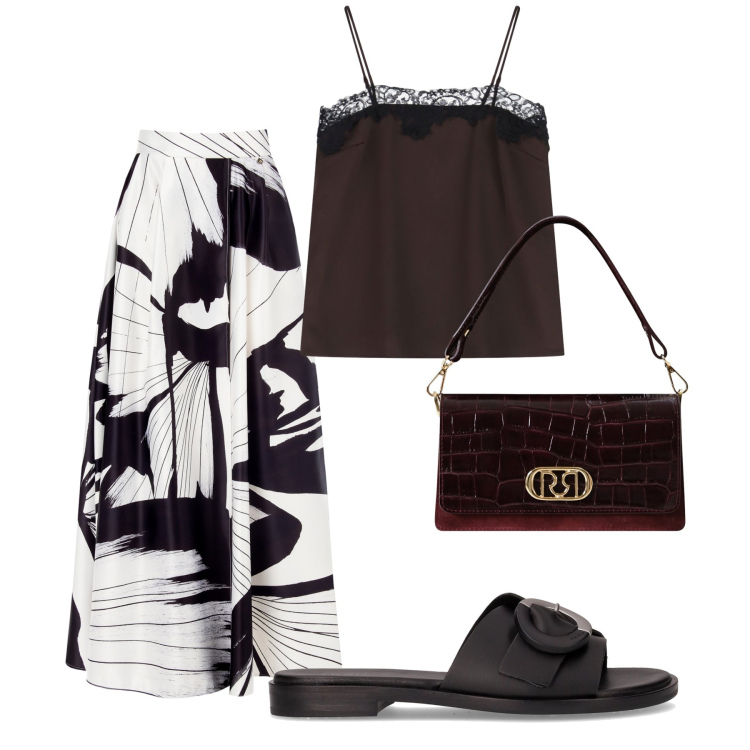Outfit donna - Total look #2243838. Stile Casual chic per Tutti i giorni. Abbinamento con gonne lunghe, borse a mano, canottiere, ciabatte.