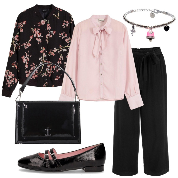 Outfit donna - Il bomber a fiori. Stile Bon Ton per Tutti i giorni. Abbinamento con bomber, pantaloni culotte, camicie, borse a tracolla, braccialetti, ballerine.
