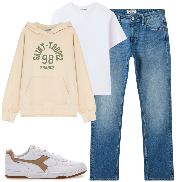 Outfit uomo - La felpa per la mezza stagione. Stile Casual per Tutti i giorni. Abbinamento con jeans, t-shirt, felpe con cappuccio, sneakers.