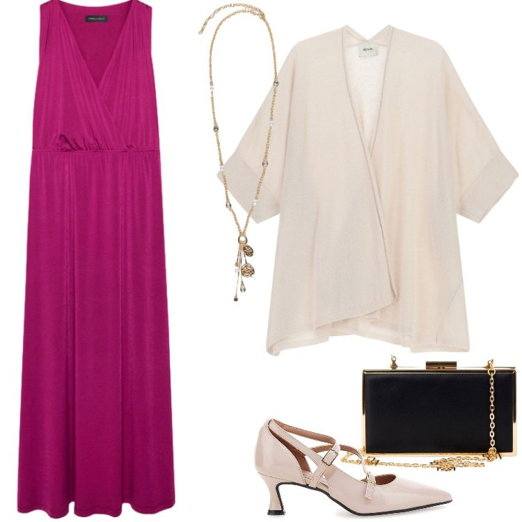 Outfit donna - Total look #2243852. Stile Chic per Serata fuori. Abbinamento con pochette, cardigans, vestiti, décolleté, ciondoli.