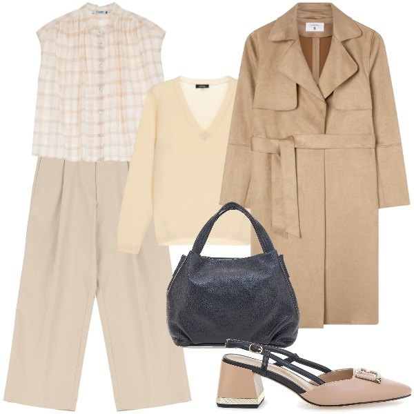 Outfit donna - Cappottino leggero TERRANOVA. Stile Chic per Ufficio. Abbinamento con trench, camicie, pantaloni a palazzo, pullovers, décolleté, borse a spalla.