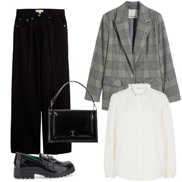 Outfit donna - Total look #2243897. Stile Boho per Ufficio. Abbinamento con blazer, pantaloni, camicie, borse a tracolla, mocassini.