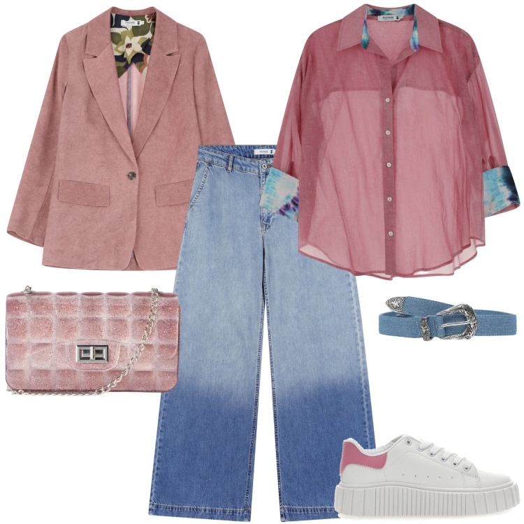 Outfit donna - Settembre_please. Stile Sporty chic per Scuola/Università. Abbinamento con cinture, borse a tracolla, camicie, blazer, jeans, sneakers.