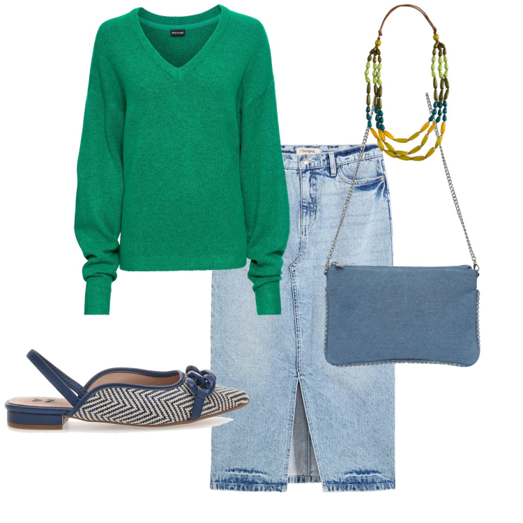 Outfit donna - Total look #2243922. Stile Minimal per Tutti i giorni. Abbinamento con maglieria, gonne longuette, borse a tracolla, collane, ballerine.