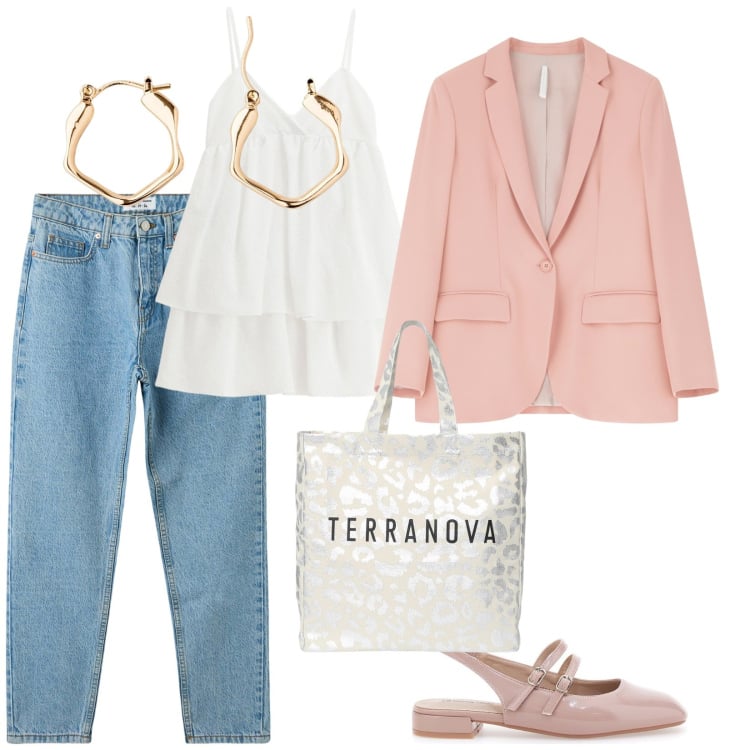 Outfit donna - Ogni giorno. per Tutti i giorni. Abbinamento con orecchini, jeans mom, borse tote, vestiti corti, blazer, ballerine.