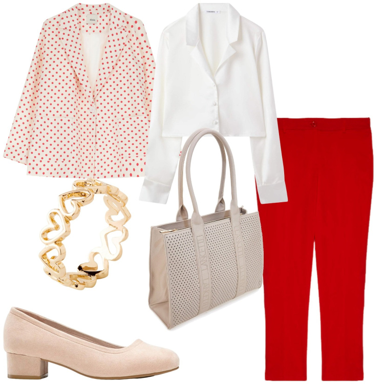 Outfit donna - Total look #2243950. Stile Casual chic per Ufficio. Abbinamento con décolleté, anelli, camicie, blazer, borse a spalla, pantaloni.