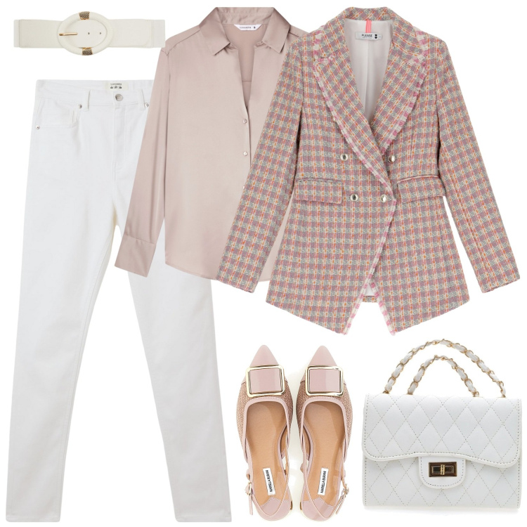 Outfit donna - Slingback design raffinato. Stile Casual per Ufficio. Abbinamento con camicie, pantaloni skinny, cinture, blazer, ballerine, borse a tracolla.