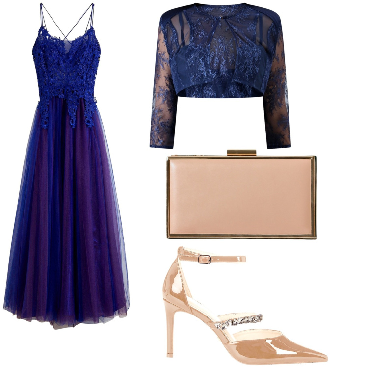 Outfit donna - Cerimonia in blu. Stile Romantica per Cerimonia. Abbinamento con vestiti lunghi, bolero, pochette, décolleté.