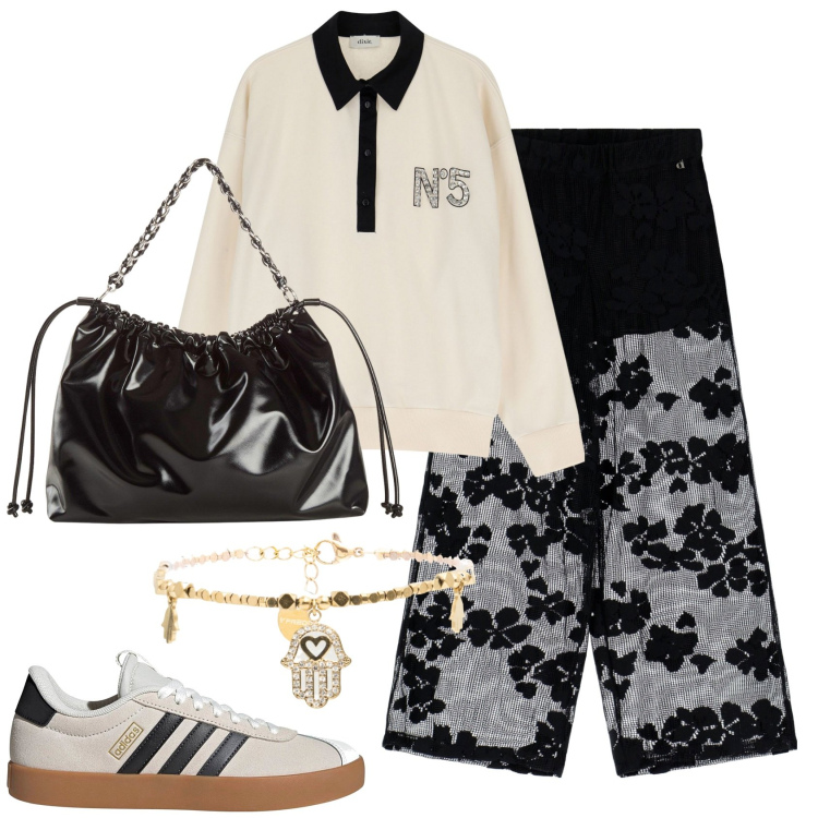 Outfit donna - Pizzo e sporty @pamela. Stile Sporty chic per Tutti i giorni. Abbinamento con shopping bag, braccialetti, pantaloni, felpe, sneakers.
